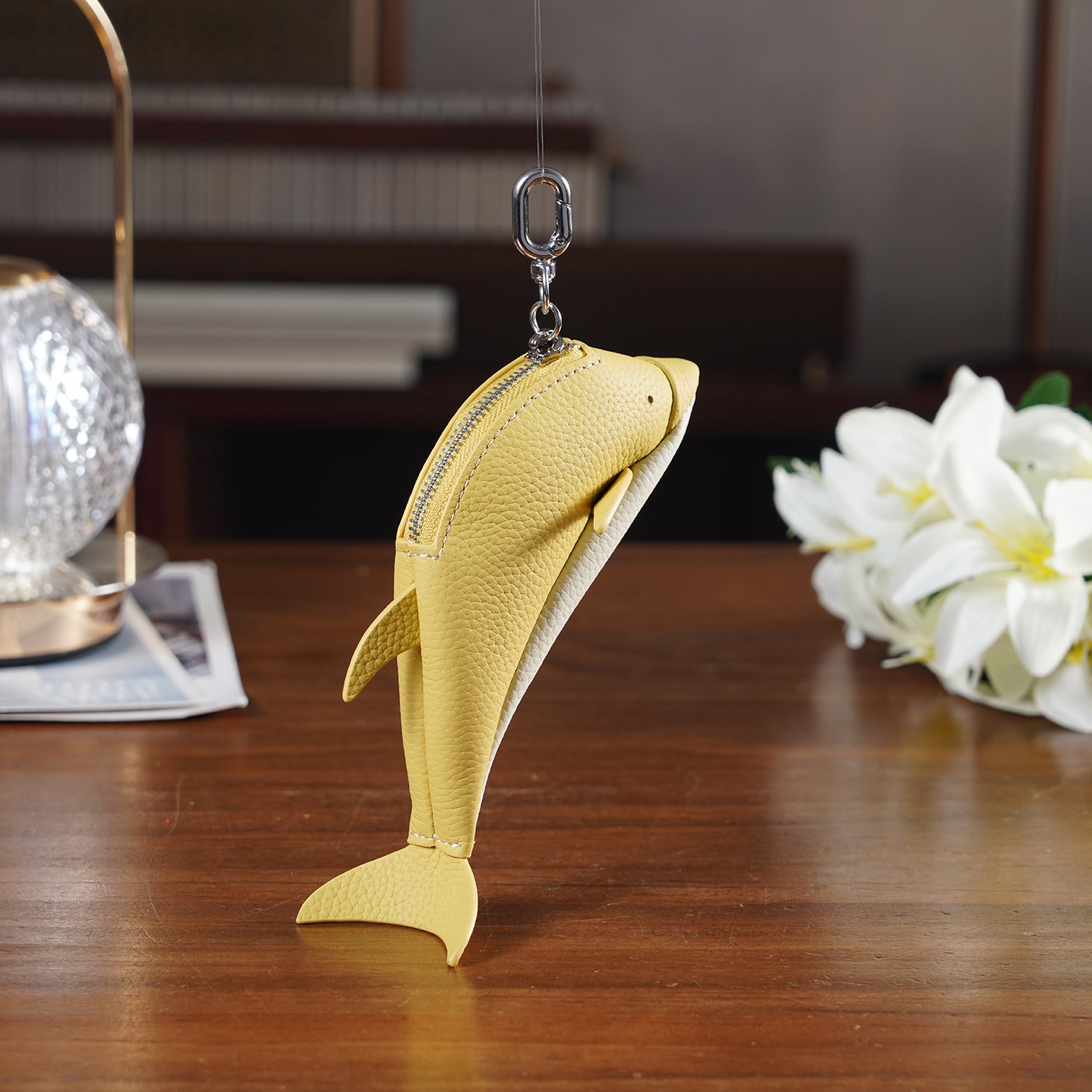 Genuine Leather Dolphin Bag Charm &amp; Coin Wallet (18cm) - Yellow V32514095 2