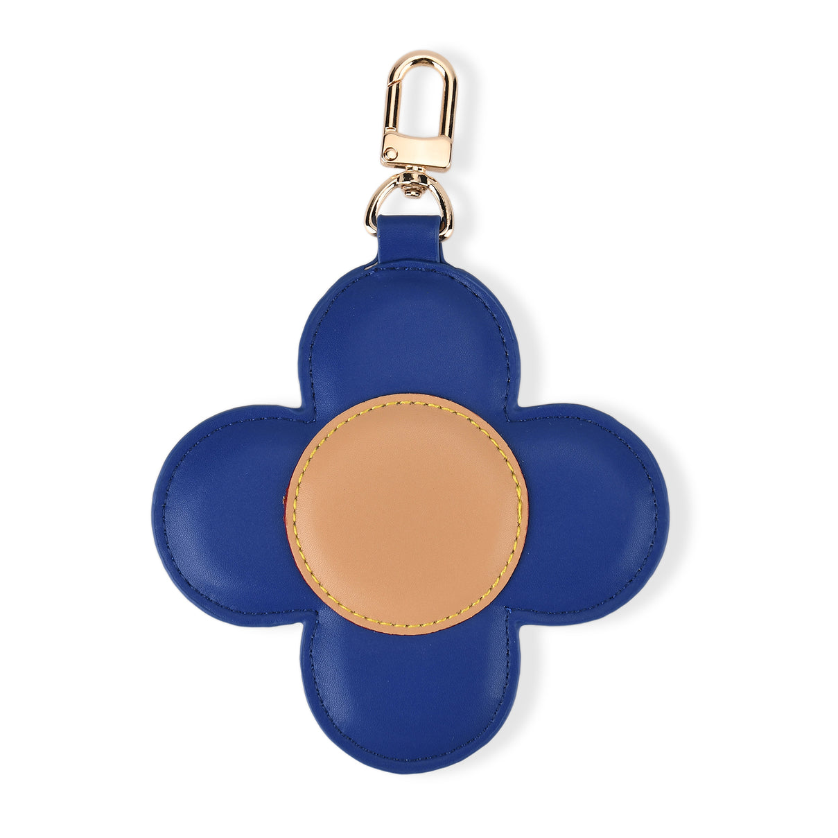 Genuine Leather Flower Coin Purse &amp; Keychain Bag Charm - Zipped Mini Coin Purse - Blue &amp; Khaki V32512808 6