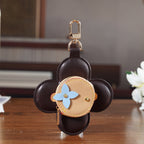 Genuine Leather Flower  Coin Purse & Keychain Bag Charm - Zipped Mini Coin Purse - Brown & Khaki_8433288_1