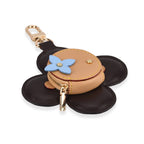 Genuine Leather Flower  Coin Purse & Keychain Bag Charm - Zipped Mini Coin Purse - Brown & Khaki_8433288_2