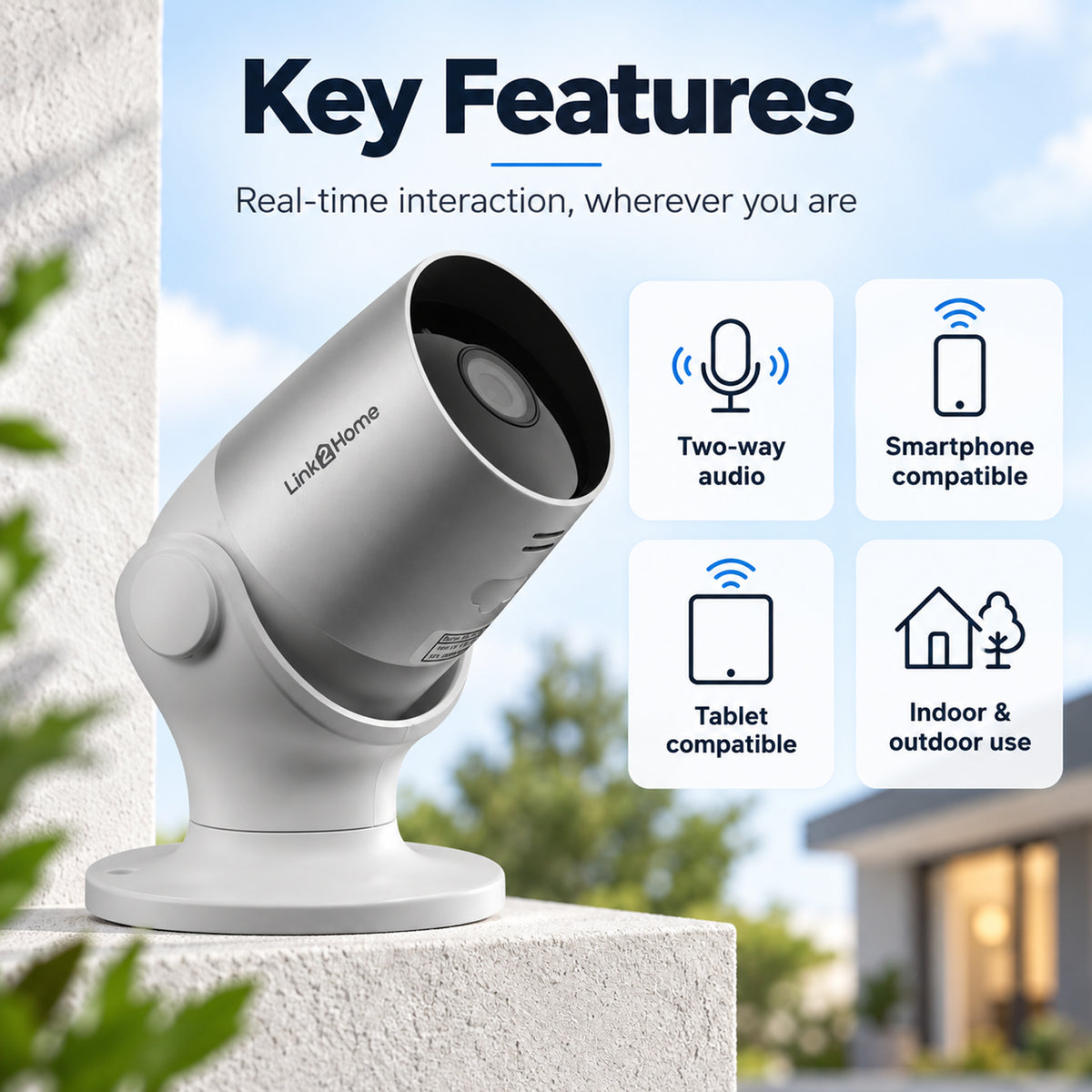 LIQUIDATION DEAL - Link2Home Outdoor Smart Security Camera - Image Sensor - 1080p HD Video, Weatherproof, 2 Way Audio, Smartphone/Tablet Compatible - Grey/White V32597974 3