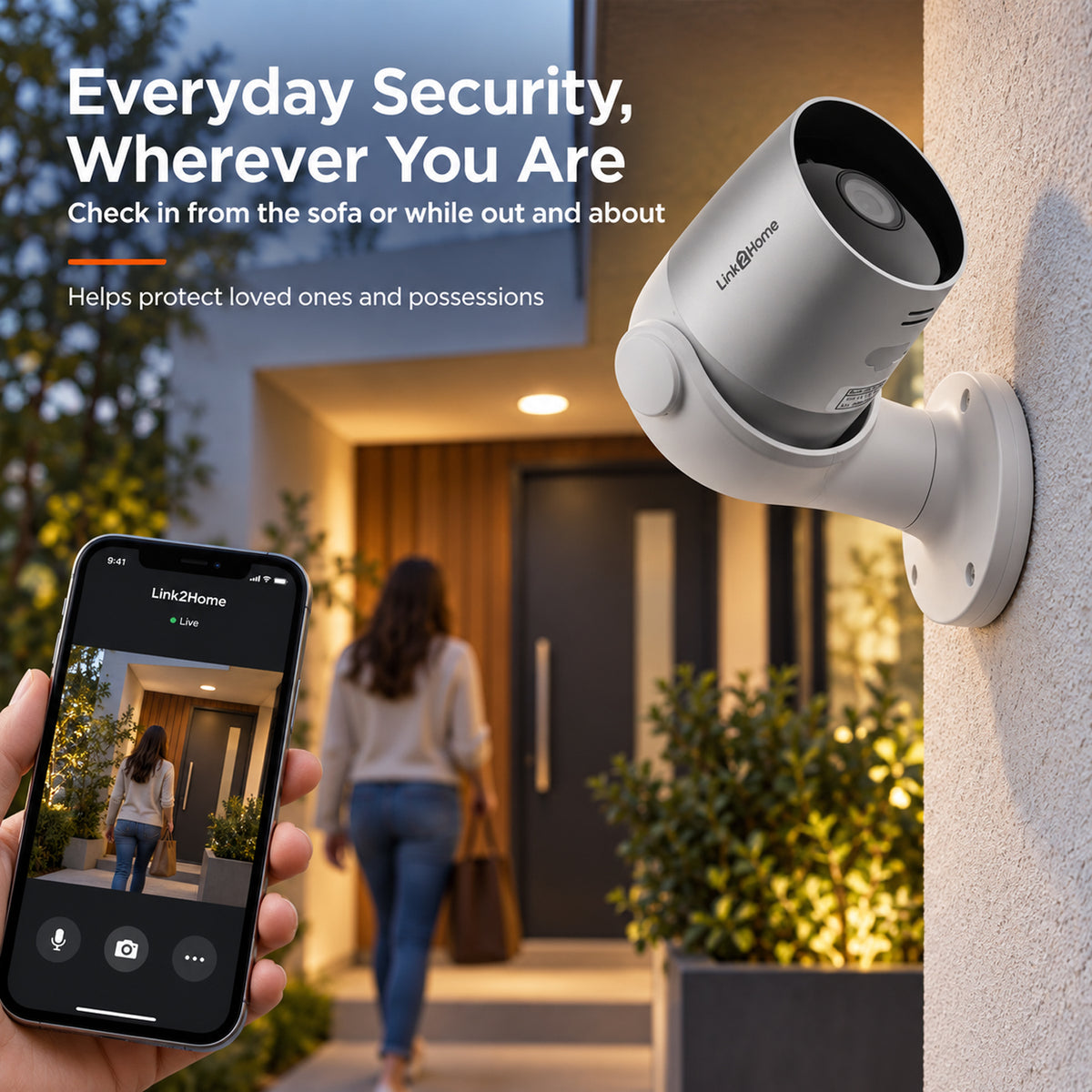 LIQUIDATION DEAL - Link2Home Outdoor Smart Security Camera - Image Sensor - 1080p HD Video, Weatherproof, 2 Way Audio, Smartphone/Tablet Compatible - Grey/White V32597974 4