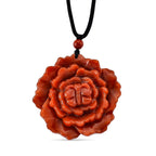 Enhanced Red Jade Carved Peony & Butterfly Necklace with Cotton Thread (Size - 28 Adjustable) 165.00 Ct.