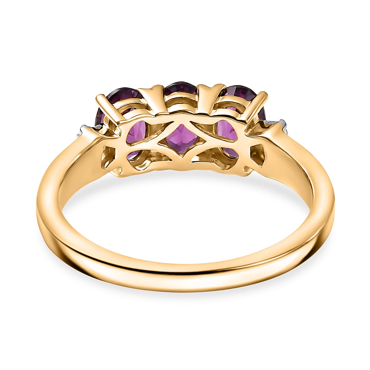 D'Joy Radiant Ember Garnet, White Diamond 3 Stone Ring in 18K Vermeil Yellow Gold Plated Sterling Silver 1.73 Ct. V32577596 5