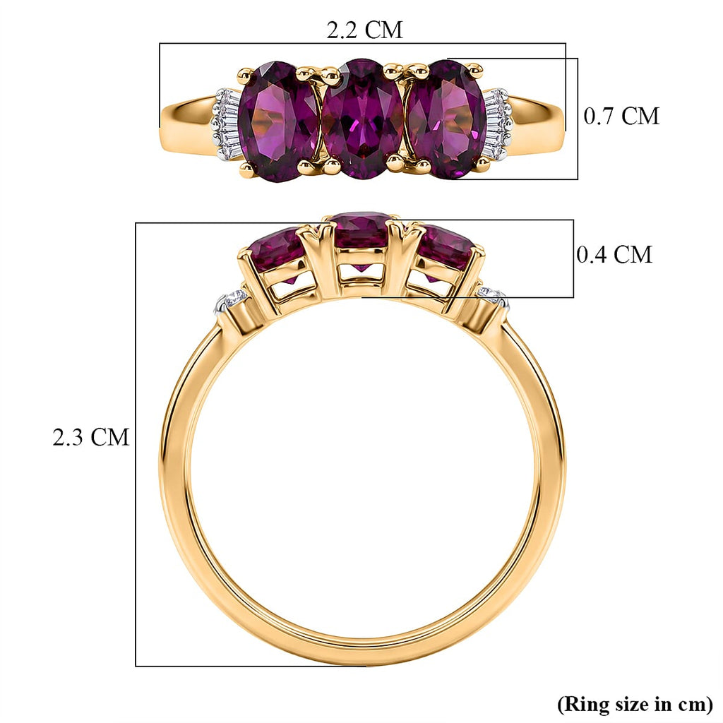 D'Joy Natural Radiant Ember Garnet & Natural White Diamond Trilogy Ring in 18K Gold Vermeil Sterling Silver 1.73 Ct._8433650_5