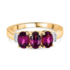 D'Joy Natural Radiant Ember Garnet & Natural White Diamond Trilogy Ring in 18K Gold Vermeil Sterling Silver 1.73 Ct._8433651