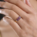 D'Joy Natural Radiant Ember Garnet & Natural White Diamond Trilogy Ring in 18K Gold Vermeil Sterling Silver 1.73 Ct._8433651_2