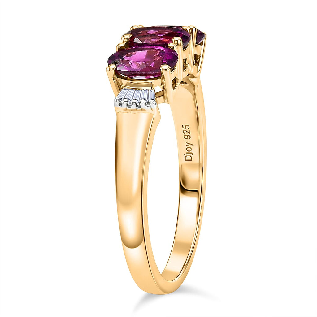 D'Joy Natural Radiant Ember Garnet & Natural White Diamond Trilogy Ring in 18K Gold Vermeil Sterling Silver 1.73 Ct._8433651_3
