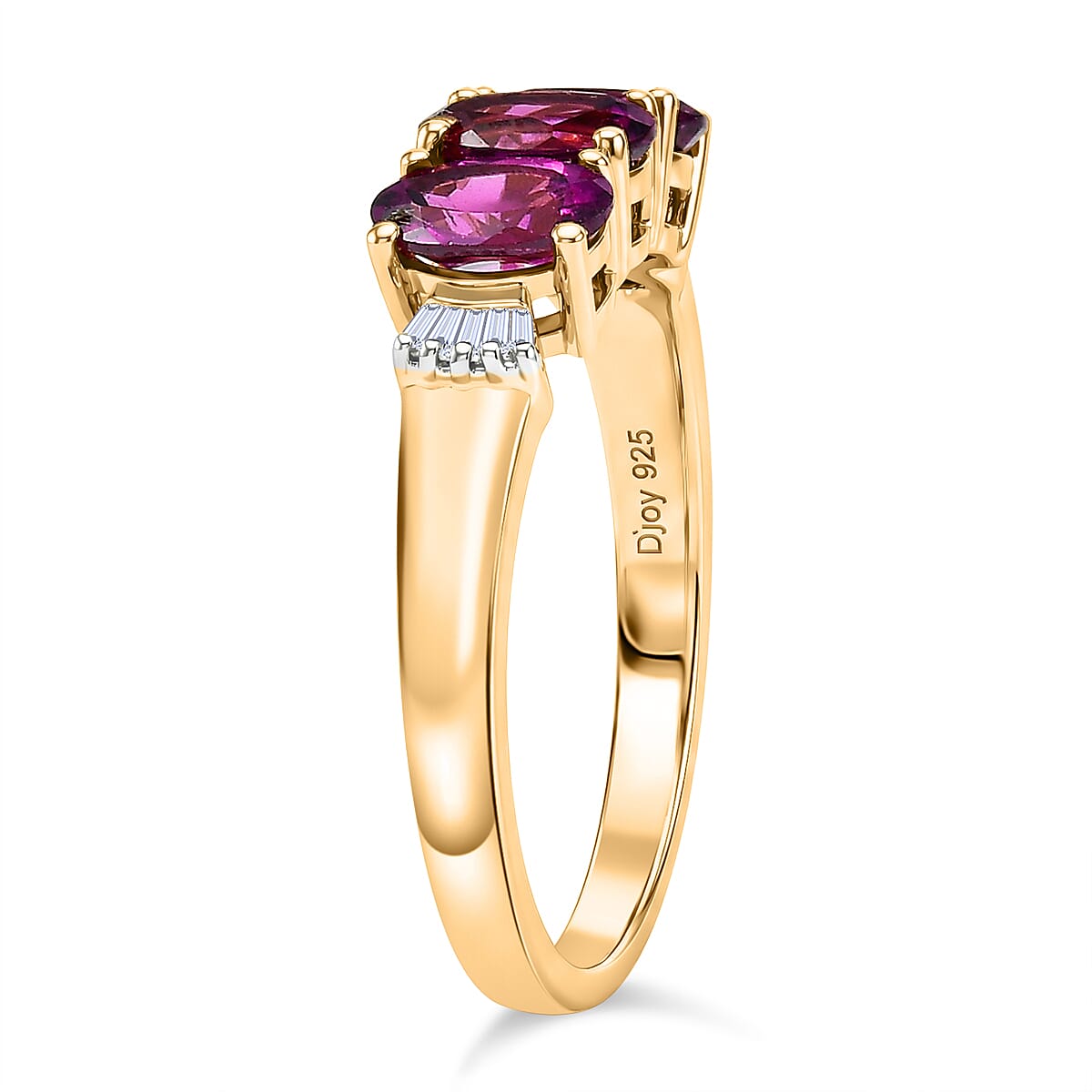 D'Joy Radiant Ember Garnet, White Diamond 3 Stone Ring in 18K Vermeil Yellow Gold Plated Sterling Silver 1.73 Ct. V32538583 4
