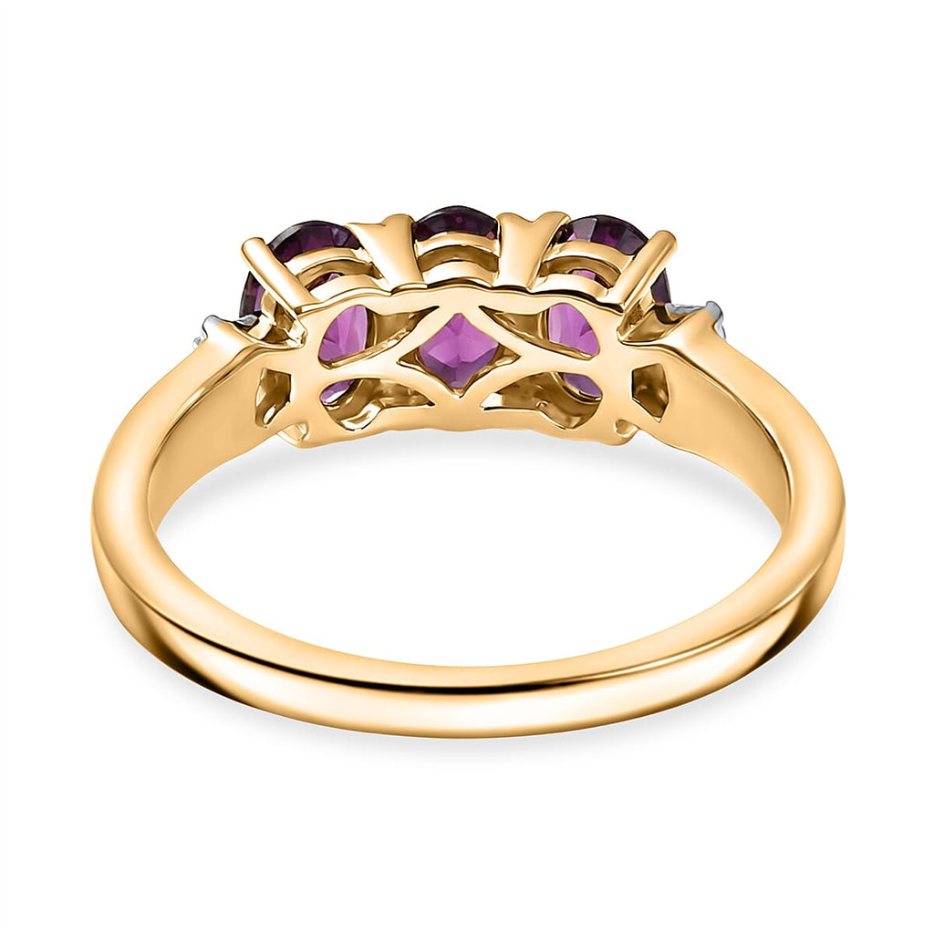 D'Joy Natural Radiant Ember Garnet & Natural White Diamond Trilogy Ring in 18K Gold Vermeil Sterling Silver 1.73 Ct._8433651_4