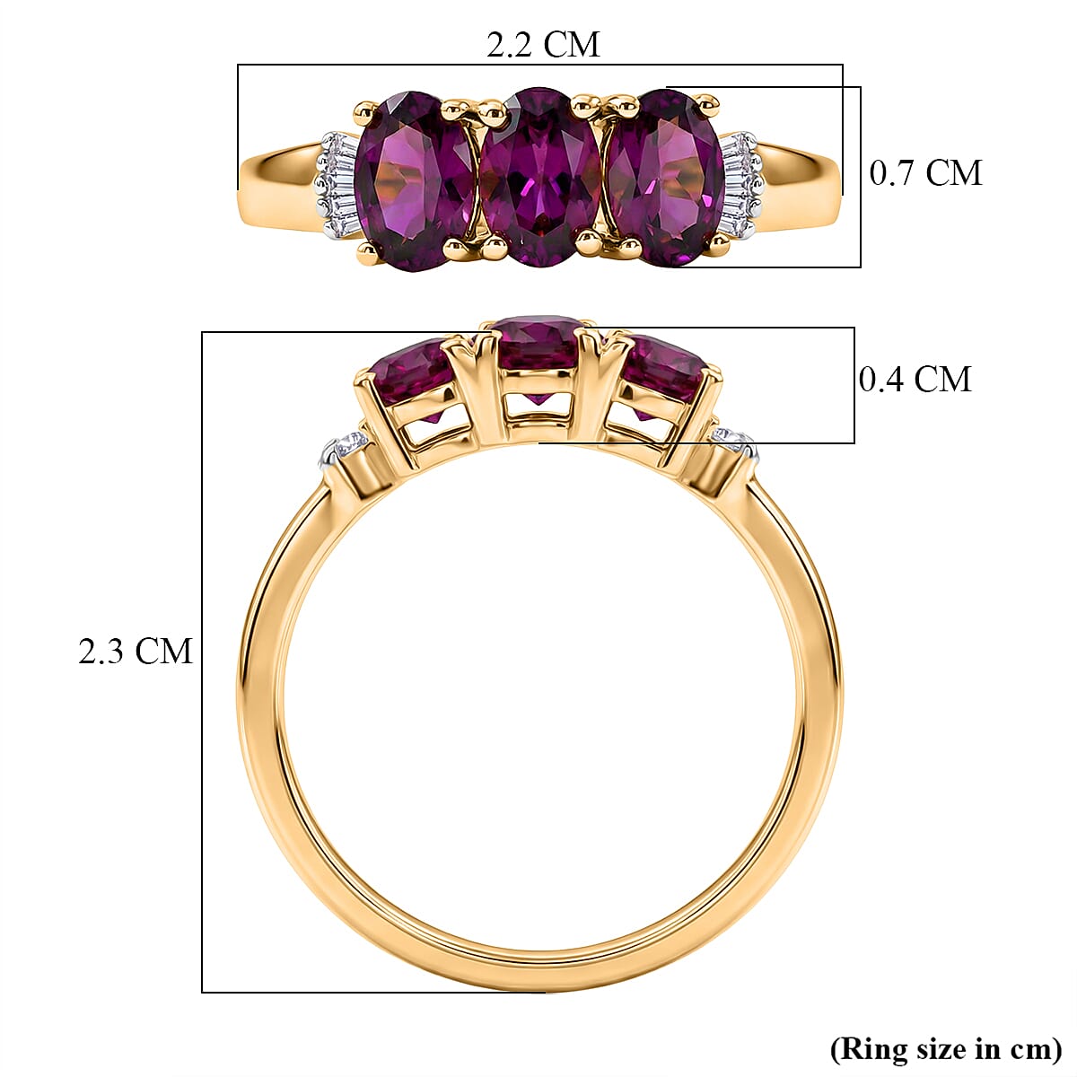 D'Joy Radiant Ember Garnet, White Diamond 3 Stone Ring in 18K Vermeil Yellow Gold Plated Sterling Silver 1.73 Ct. V32538583 6