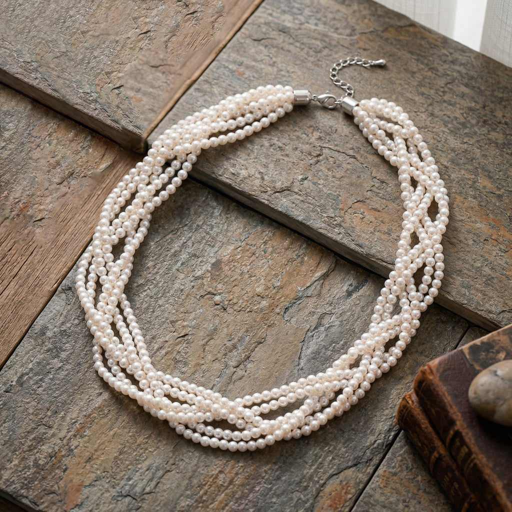 White Shell Pearl Beads Necklace (Size - 18.5+2 Ext) in Silver Tone_8433675_1