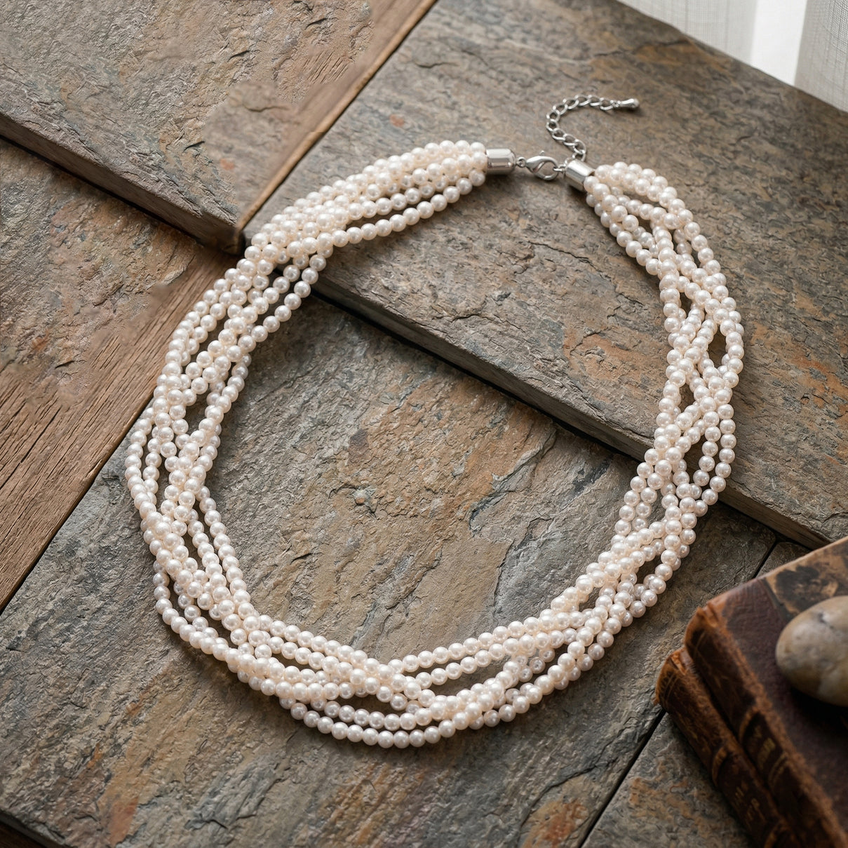White Shell Pearl Beads Necklace (Size - 18.5+2 Ext) in Silver Tone 8433675 1