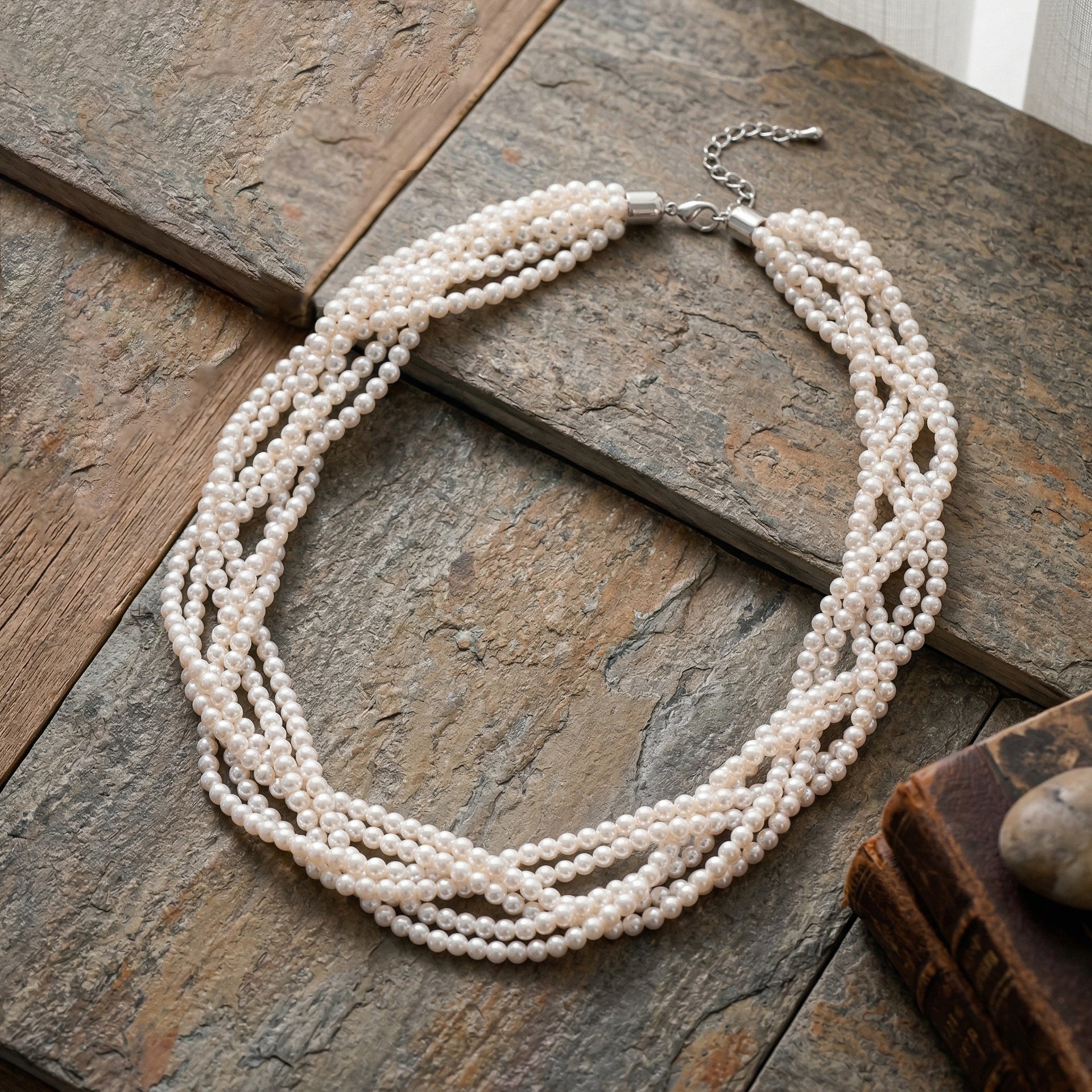 White Shell Pearl Beads Necklace (Size - 18.5+2 Ext) in Silver Tone 8433675 1