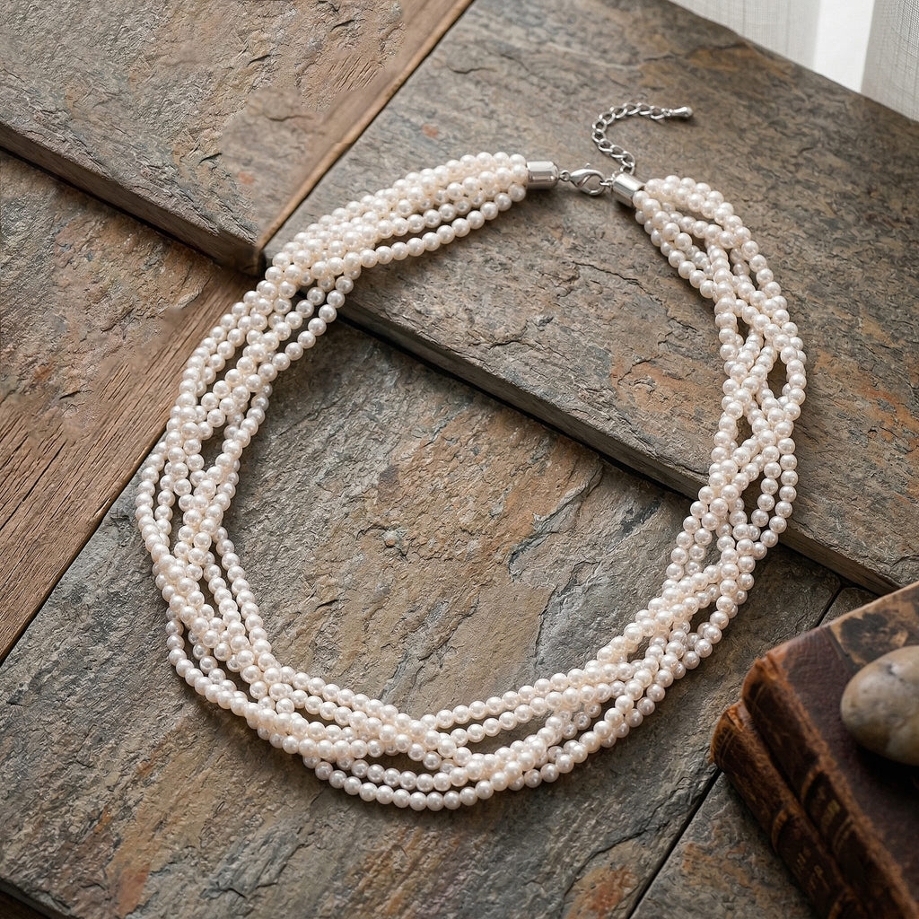 White Shell Pearl Beads Necklace (Size - 18.5+2 Ext) in Silver Tone_8433675