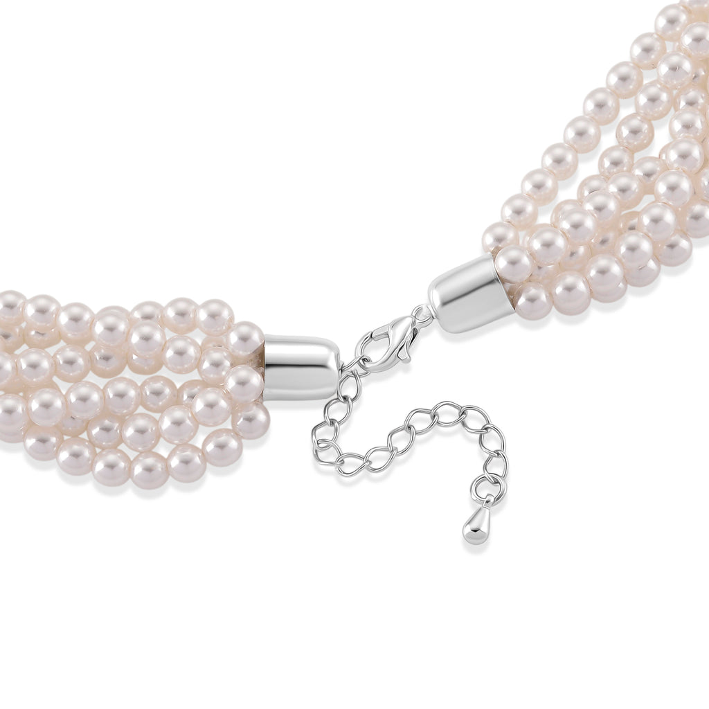 White Shell Pearl Beads Necklace (Size - 18.5+2 Ext) in Silver Tone_8433675_4