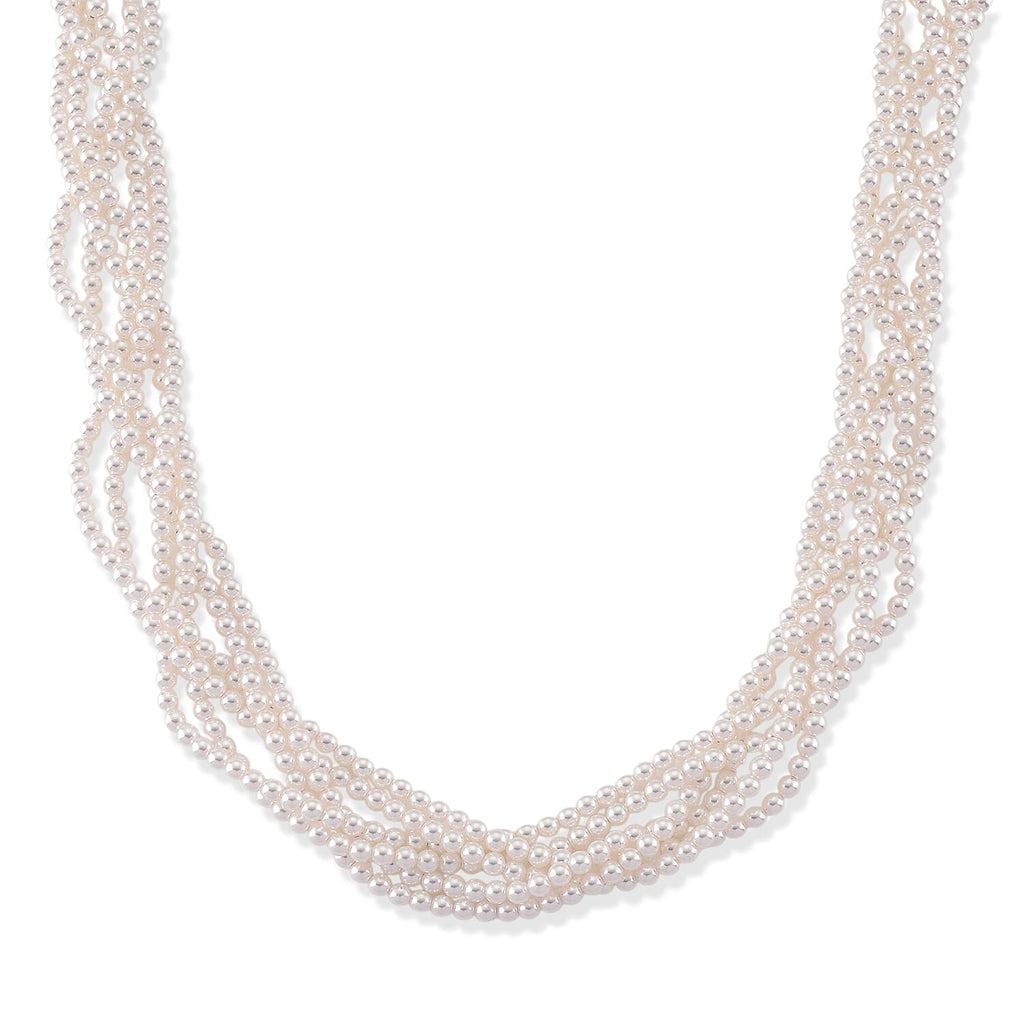 White Shell Pearl Beads Necklace (Size - 18.5+2 Ext) in Silver Tone_8433675