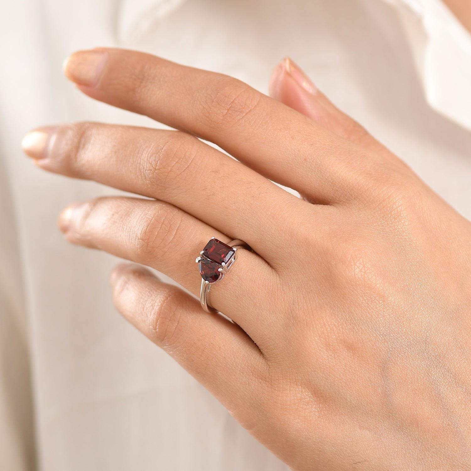 Red Garnet Toi et Moi Ring in Platinum Overlay Sterling Silver 2.36 Ct. 8433778 1