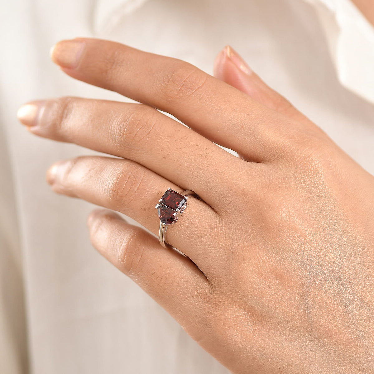 Red Garnet Toi et Moi Ring in Platinum Overlay Sterling Silver 2.36 Ct. V32746597 2