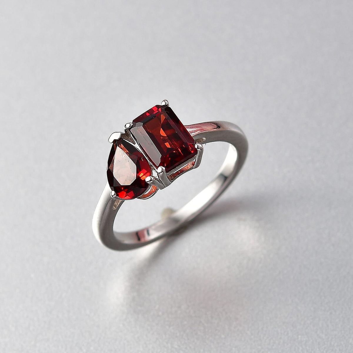 Red Garnet Toi et Moi Ring in Platinum Overlay Sterling Silver 2.36 Ct. V32747846 3