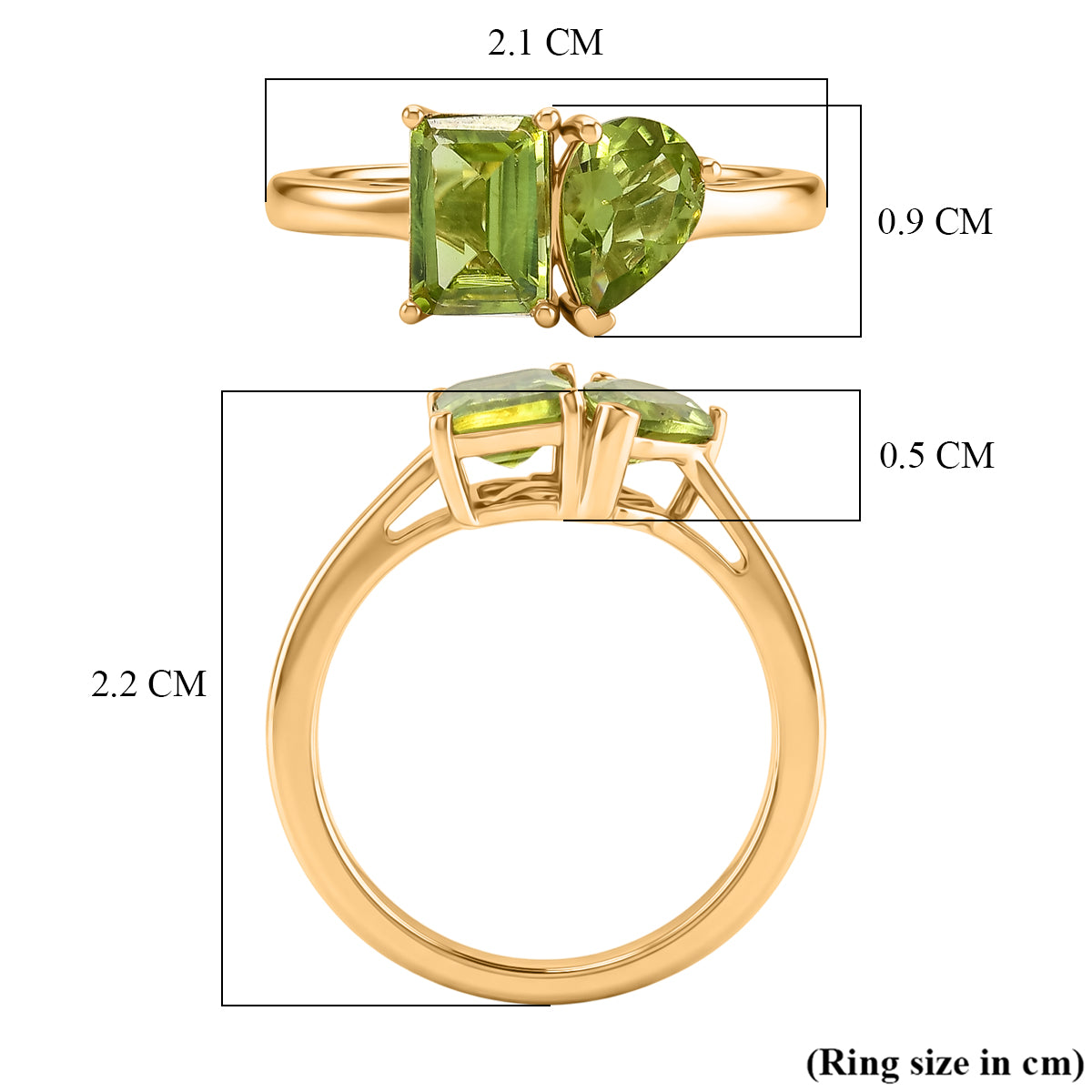 Peridot Toi et Moi Ring in Yellow Gold Plated Sterling Silver 1.71 Ct. V32514858 6