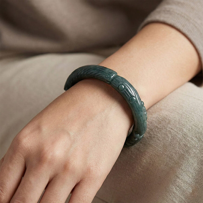 Natural Jadeite Hand Carved Bangle (Size - 8) 330.00 Ct. 8433871 2