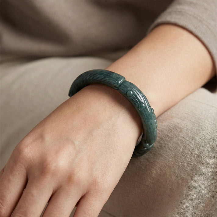 Natural Jadeite Hand Carved Bangle (Size-8.25) 340.00 Ct. 8433889 2