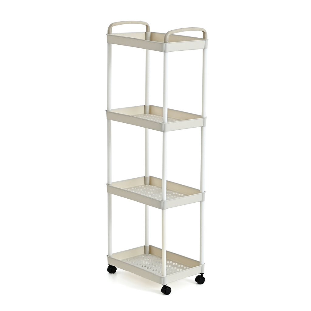 4-Tier Mobile Storage Trolley on Wheels (30x20x83 cm) - White_8433890