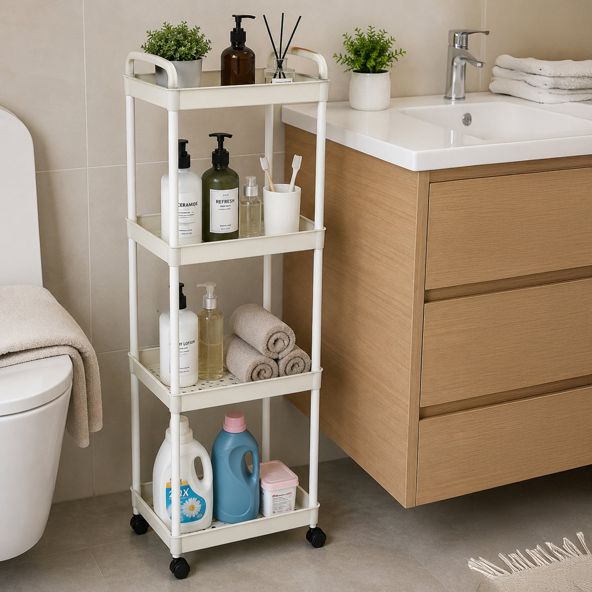 4-Tier Mobile Storage Trolley on Wheels (30x20x83 cm) - White V32519098 2