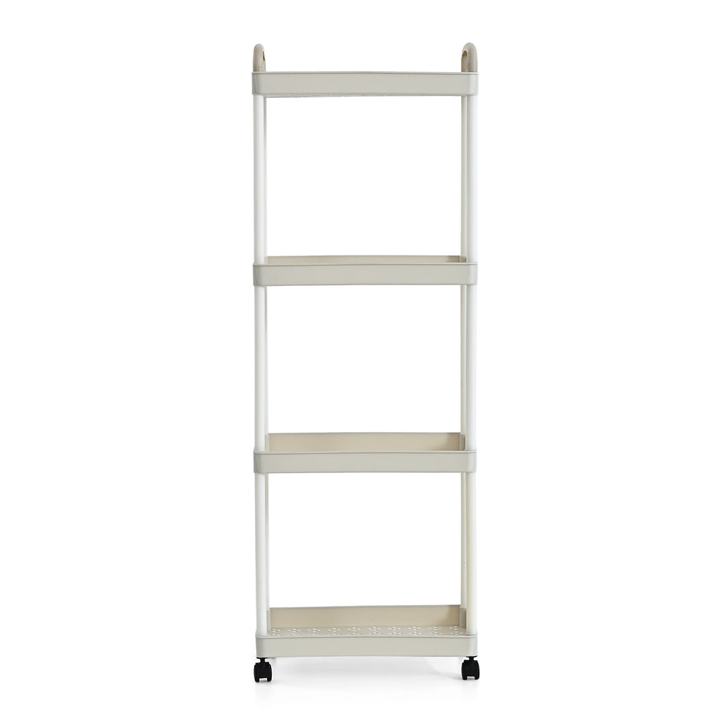 4-Tier Mobile Storage Trolley on Wheels (30x20x83 cm) - White_8433890_2