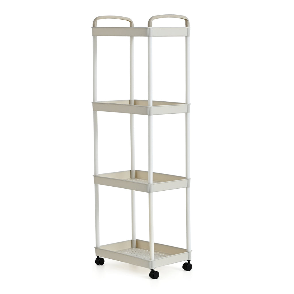 4-Tier Mobile Storage Trolley on Wheels (30x20x83 cm) - White_8433890_3
