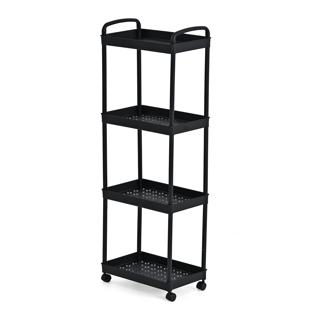 4-Tier Mobile Storage Trolley on Wheels (30x20x83 cm) - Black_8433891