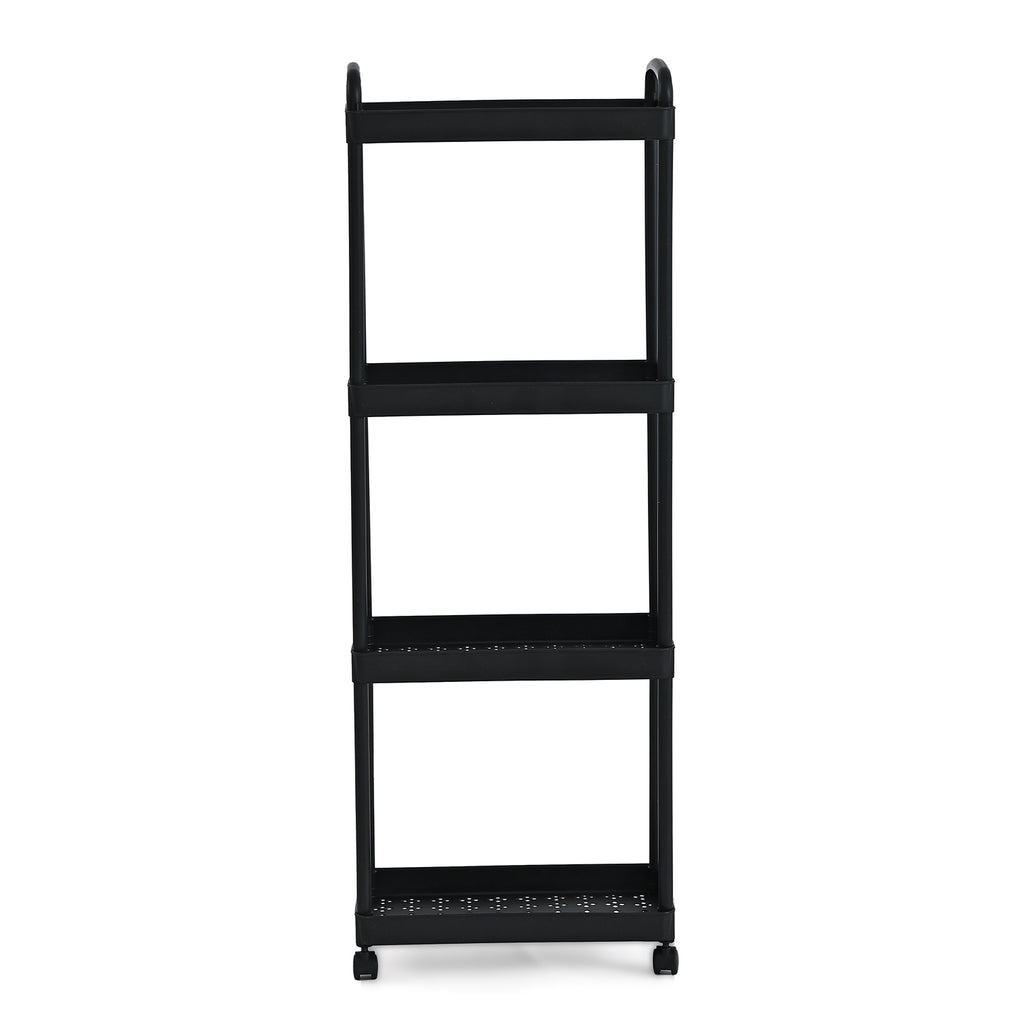 4-Tier Mobile Storage Trolley on Wheels (30x20x83 cm) - Black_8433891_2