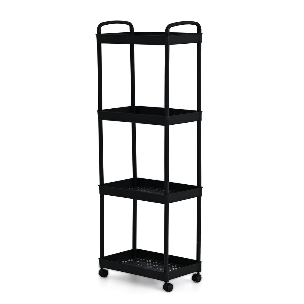 4-Tier Mobile Storage Trolley on Wheels (30x20x83 cm) - Black_8433891_3