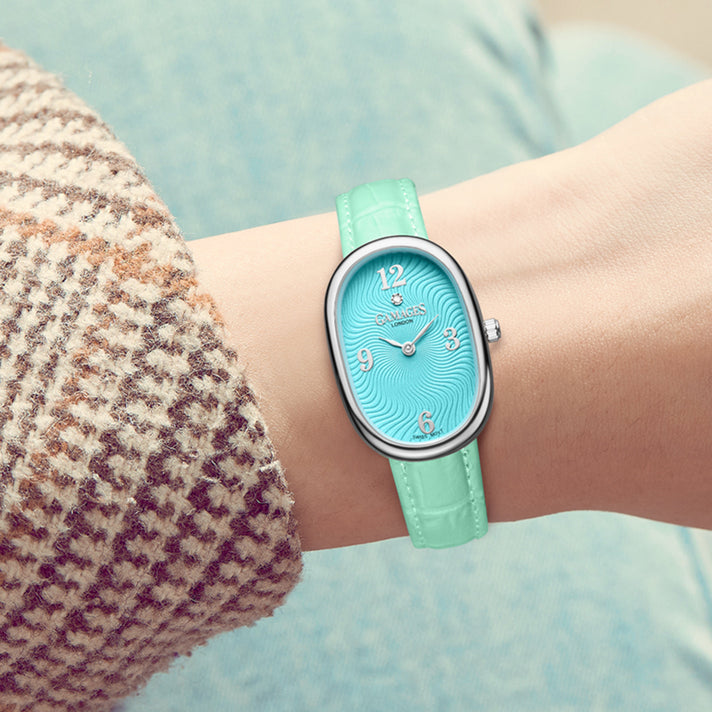 GAMAGES OF LONDON Dreamy Diamond Swiss Quartz 3ATM WR Turquoise Blue Dial &amp; Steel Case Ladies Watch with Teal Leather Strap 8433936 2
