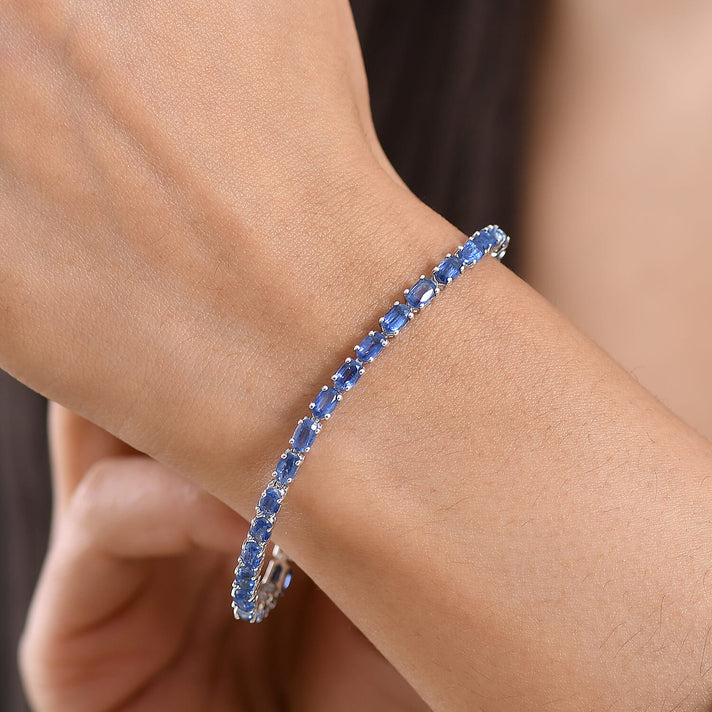 D'Joy AAA Natural Kashmir Kyanite Bracelet (Size - 7.5) with GB Lock Box in Rhodium Overlay Sterling Silver 12.35 Ct. 8433980 2