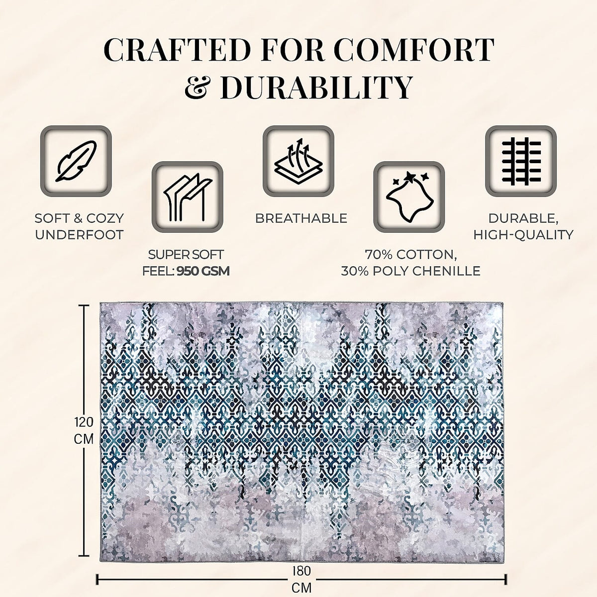 LIVMORE Vibrant Abstract Pattern Rug (Size 120x180 cm) - Blue 8434161 5