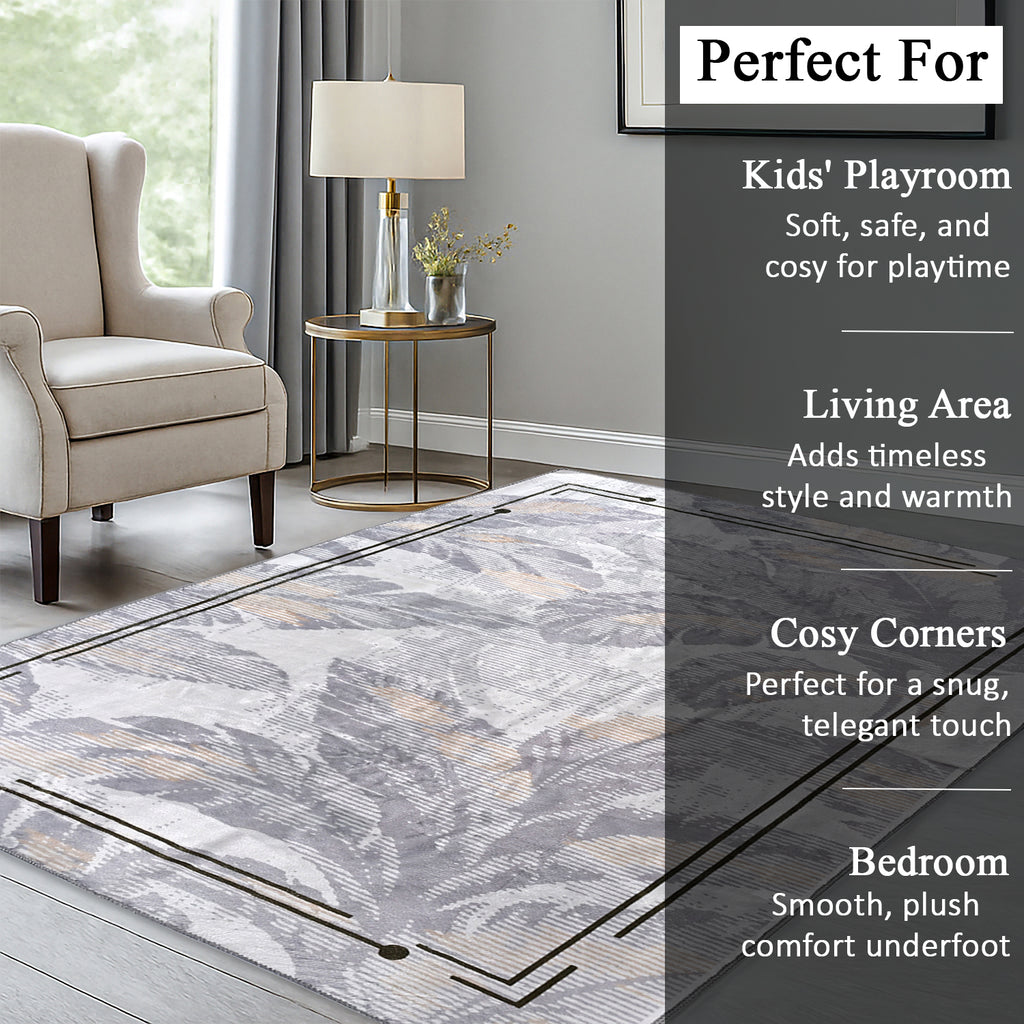 LIVMORE Palm Sketch Pattern Rug (Size 120x180 cm) - White_8434162_3
