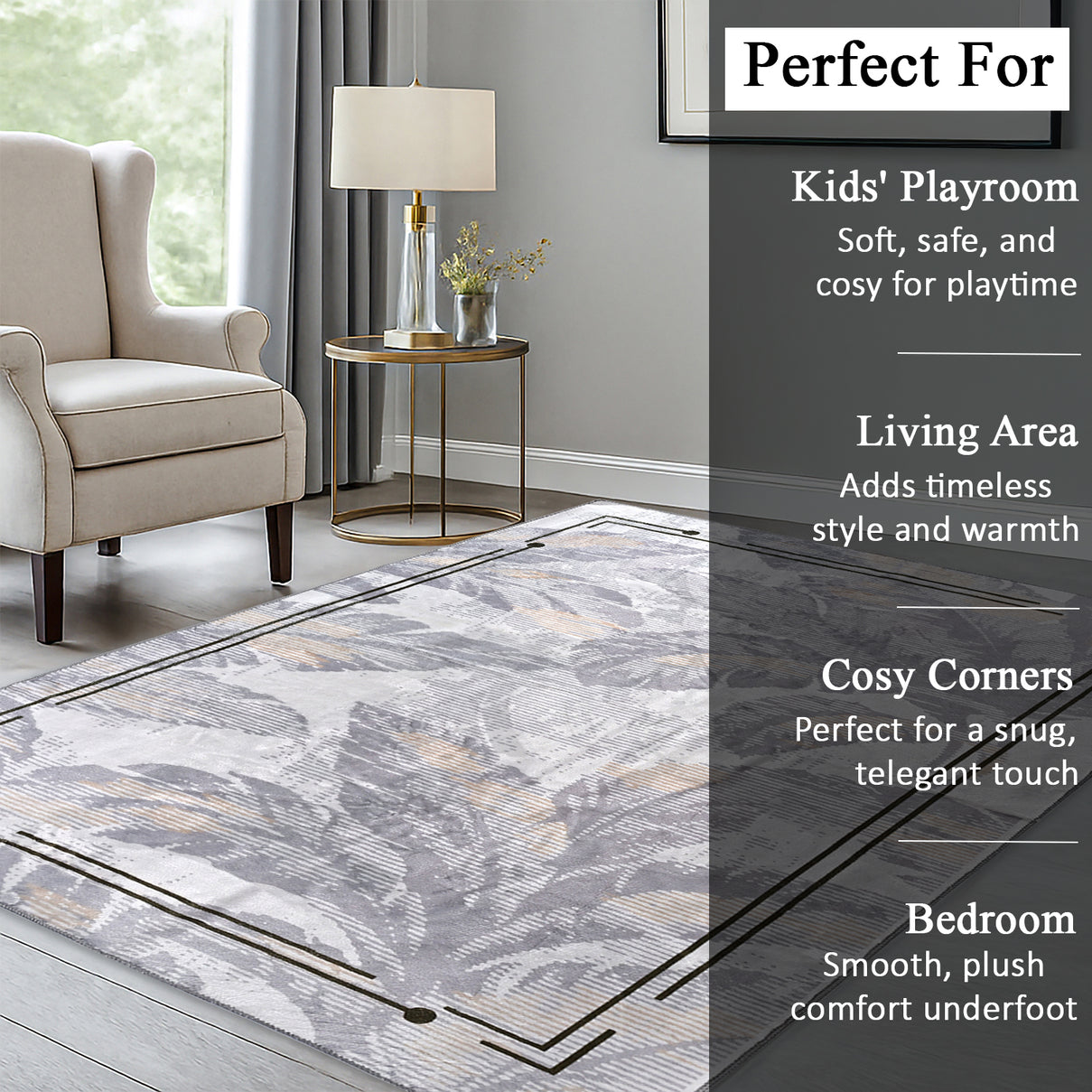 LIVMORE Palm Sketch Pattern Rug (Size 120x180 cm) - White 8434162 3