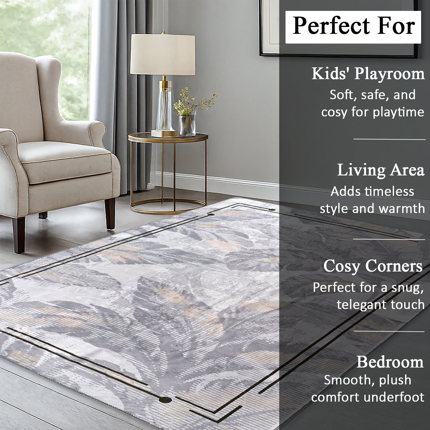 LIVMORE Palm Sketch Pattern Rug (Size 120x180 cm) - White 8434162 3