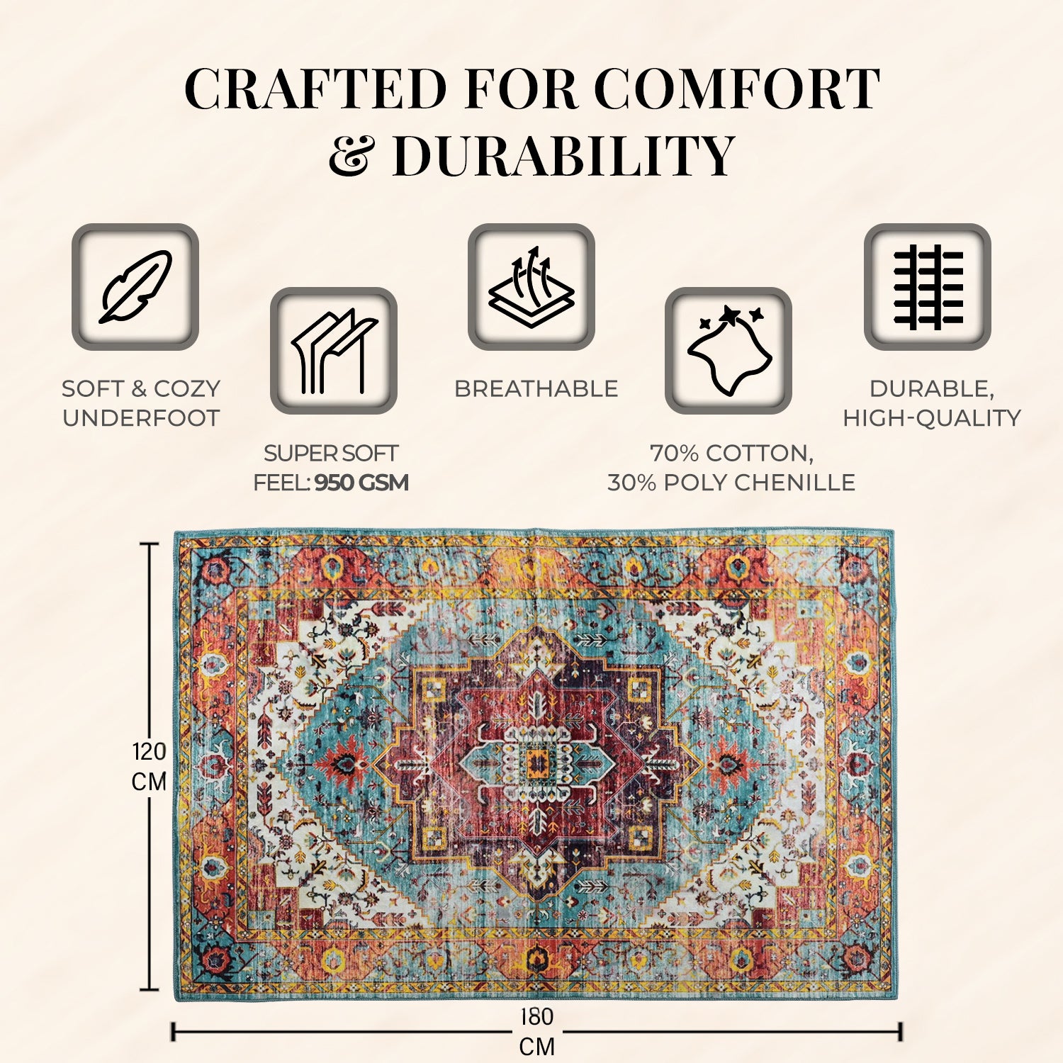 LIVMORE Traditional Medallion Pattern (Size 120x180 cm) - Red 8434267 4