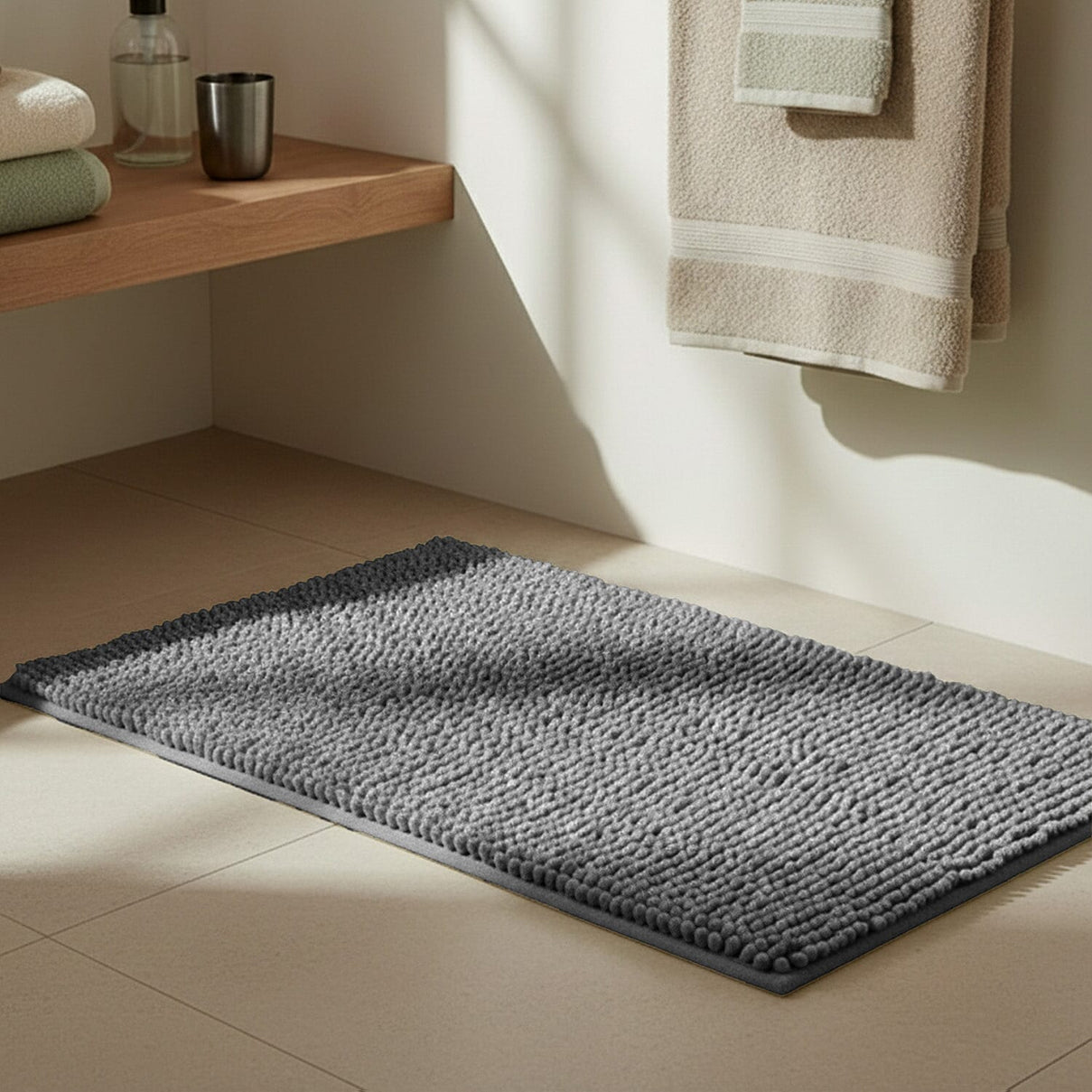 Ultra-Absorbent Noodle Bathmat (60 x 40 cm) - Grey 8434592 0