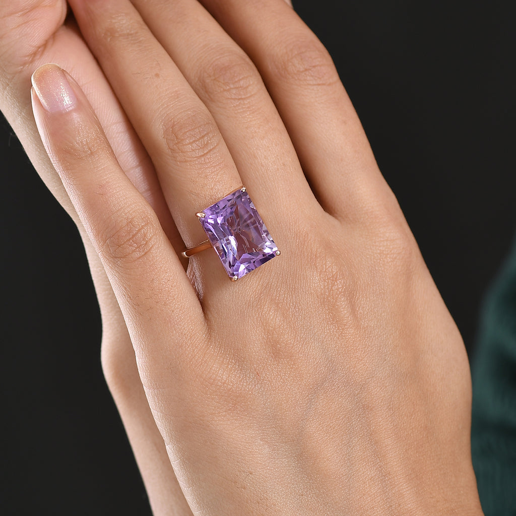 D'Joy Rose De France RADIANT CUT Amethyst Solitaire Ring in 18K Vermeil Rose Gold Plated Sterling Silver 15.36 Ct._8434713_1