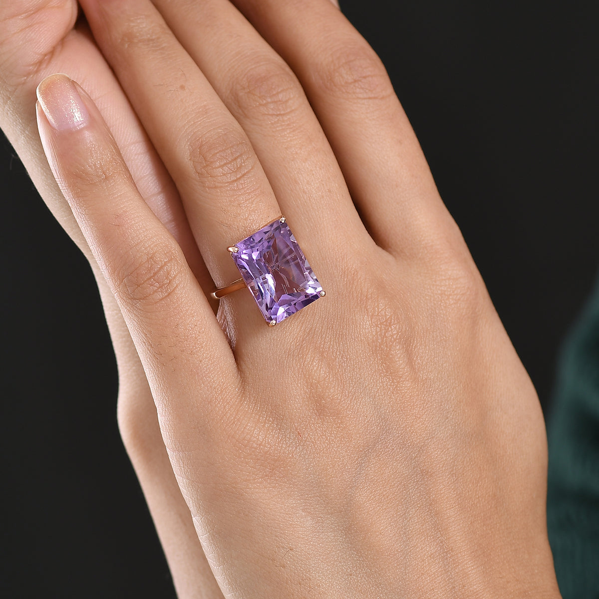 D'Joy Rose De France RADIANT CUT Amethyst Solitaire Ring in 18K Vermeil Rose Gold Plated Sterling Silver 15.36 Ct. V32554256 2