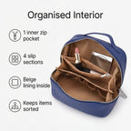 Genuine Leather Luxury Compact Cosmetic Travel Bag - Blue