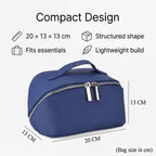 Genuine Leather Luxury Compact Cosmetic Travel Bag - Blue