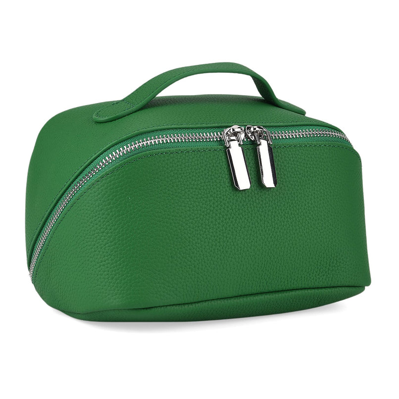 Genuine Leather Luxury Compact Cosmetic Travel Bag - Green