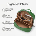 Genuine Leather Luxury Compact Cosmetic Travel Bag - Green