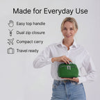 Genuine Leather Luxury Compact Cosmetic Travel Bag - Green