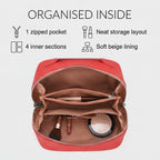 Genuine Leather Luxury Compact Cosmetic Travel Bag - Red